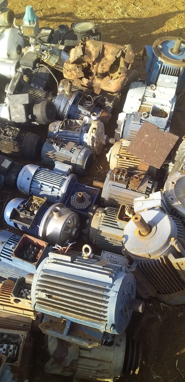 Electric motors and machinery parts ready for recycling