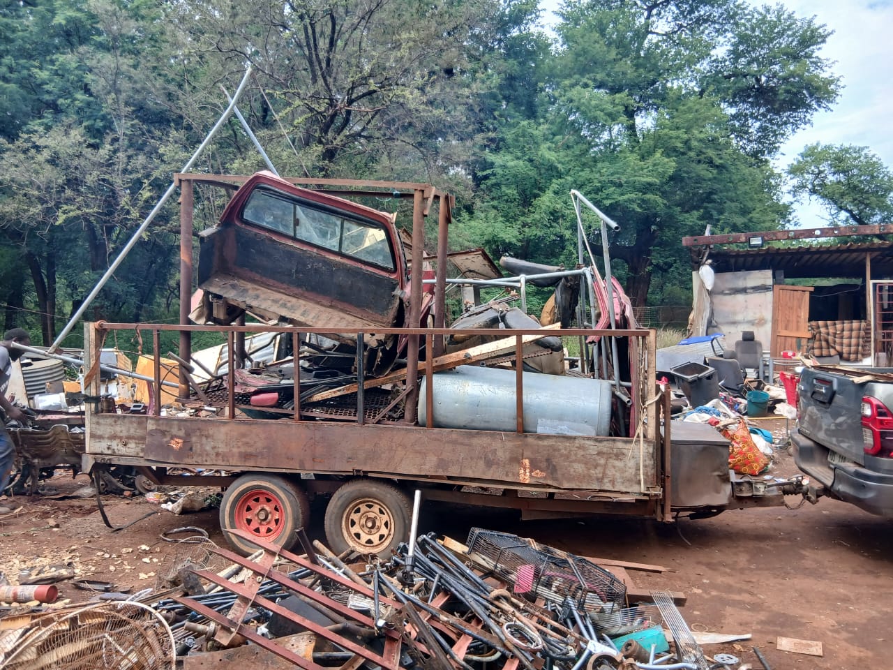 Scrap metal loaded for transport at a recycling site
